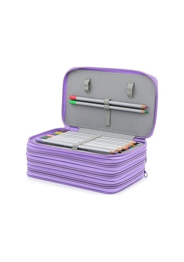 72 Gözlü Kalem Kutusu Çizim Ve Boyama Kalemleri İçin Geniş Depolama, Kare Dizaynlı Kırtasiye Organizer, Düz Renkli Kroki Ve Sanat Malzemeleri Çantası Mor