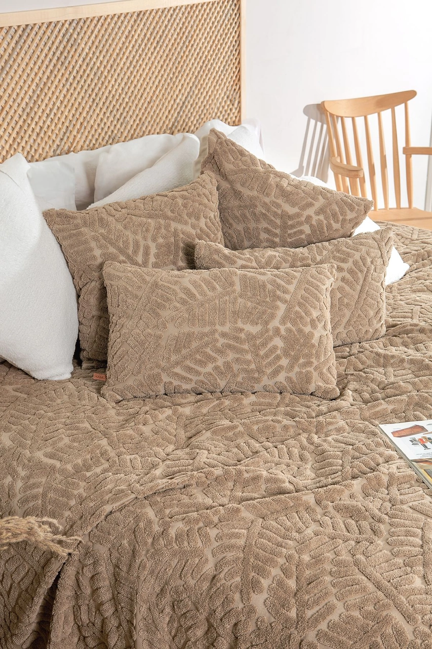 İskandinav Yatak Örtüsü Seti Çift Kişilik Set Bohem Punch Panç Desen Forest Natural Renkli