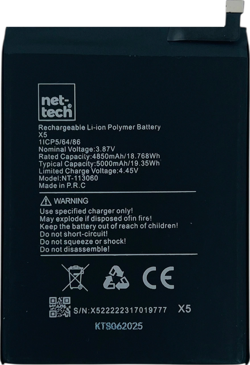 Teknonet Omix X5 Uyumlu Nettech 5000 Mah Batarya - Siyah