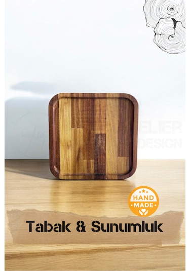 El Yapımı Iroko Ağacı Ahşap Tabak & Sunumluk 28x28 Cm