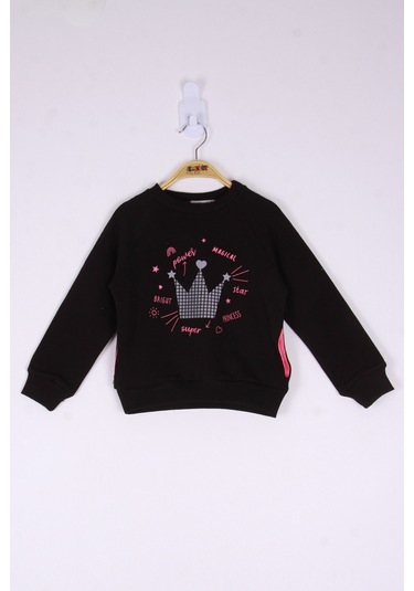 Toontoy Kız Çocuk Taç Baskılı Sweatshirt Siyah