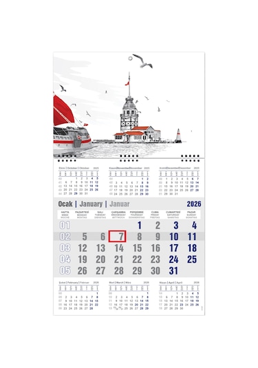2026 7 Aylık Gemici Takvimi Denizci Duvar Takvimi 33 x 57 CM