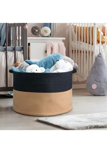 45x35 Jüt Pamuklu Büyük Boy Sepet, Battaniye, Oyuncak Sepeti Jütsiyah