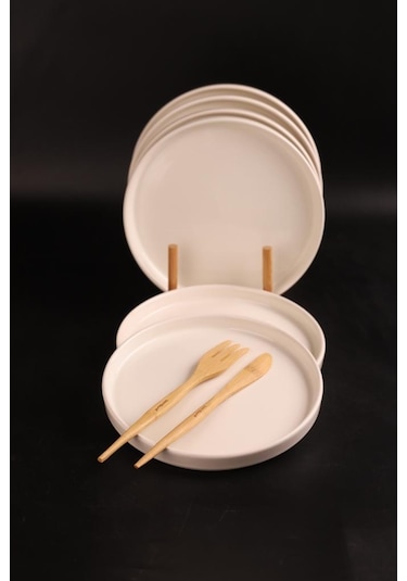 Bambum 6'lı Handmade 20 Cm Beyaz İnci Pasta Tabak Seti - Tatlı Tabağı Seti