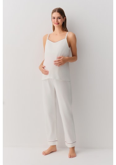 Suwen Pearl 3 Parçalı Hamile Lohusa Pijama Takımı Sh26212660t036 Ekru