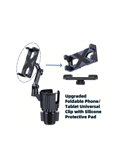 Xuweiwei Black Katlanabilir Klips Versatile 2si 1 Arada Araç Cup Ve Tablet Tutucu Uzatılabilir Kol 360 Döner Taban 4-12.9" Telefon Tabletler İçin