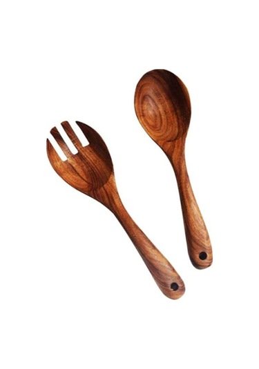 Doğal Ahşap Salata Servis Tabağı 2 Adet Çevre Dostu Yeniden Kullanılabilir Maşa B Diğer