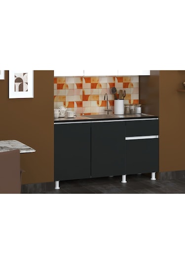 150 Cm Poyraz Mutfak Alt Modül Antrasit Evyeli Antrasit