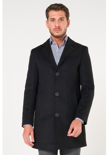 Slimfit V Yaka Kışlık Siyah Kaşe Kaban Palto Renkleri Mevcut-Siyah