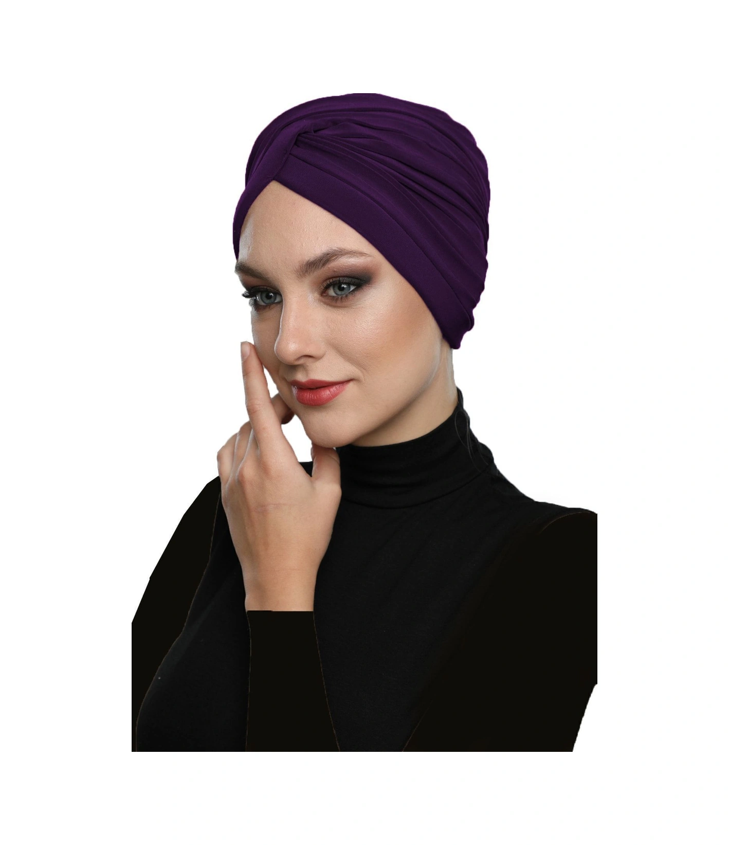 Çapraz W Nervürlü Ensesi Bantlı Mor Hazır Türban Tesettür Havuz Bonesi Mor
