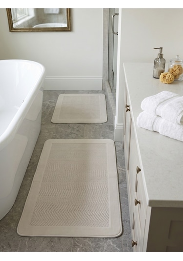 Sisal Vektör Kaymaz Tabanlı Kolay Silinebilir 2li Beyaz Banyo Paspas Seti 60x100-50x60