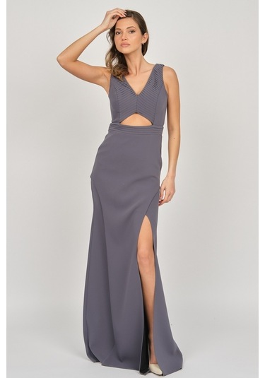 Doridorca Kadın Derin Yırtmaçlı Uzun Abiye Elbise 5927010 Gri Gri