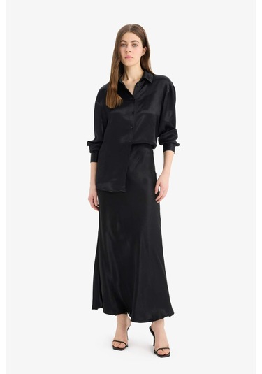 DeFacto A Kesim Normal Bel Saten Midi Etek B1867AX25SPBK27 Siyah