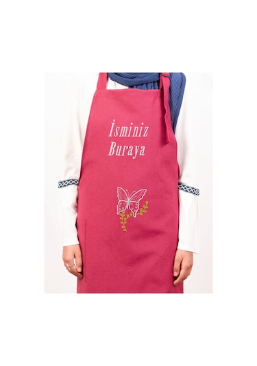 Mutfak Önlüğü Kişiye Ve İsme Özel Nakışlı Mutfak Önlüğü Kelebek01 Farklı Renkler Bordo