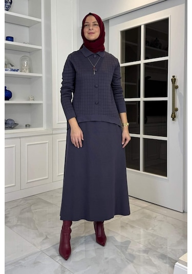 Kumsal Triko Takım Antrasit Çok Renkli