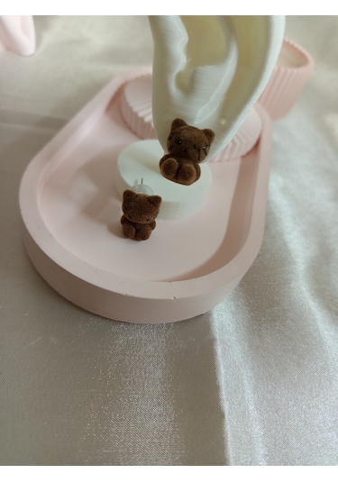 Koyu Kahverengi Peluş Kedili Küpe