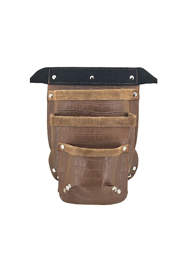 Hakiki Deri Kroko Cepli Tekniker Çivi Önlüğü Bel Çantası Taba