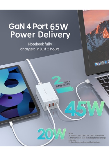 Symbee 65w Gallium Nitride Pd Şarj Aleti Beyaz Avrupa Standartı 4 Usb Port 2xtype-c + 2xusb-a Çoklu Cihaz Şarj Edici Siyah