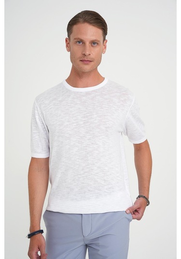 Comfort Fit Bisiklet Yaka Kısa Kol Spor Beyaz Triko Tr 881 Beyaz