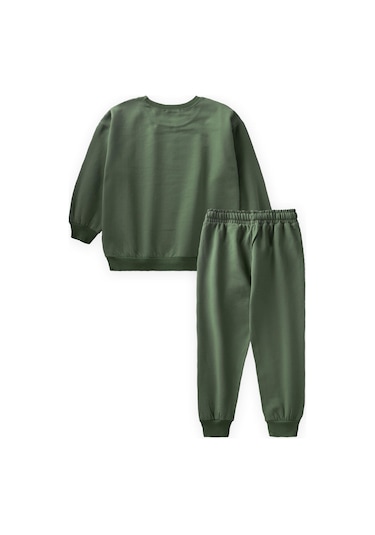Cigit Basıc Karyoka Detaylı Sweatshirt Takım 3-8 Yaş Haki Yeşili Haki