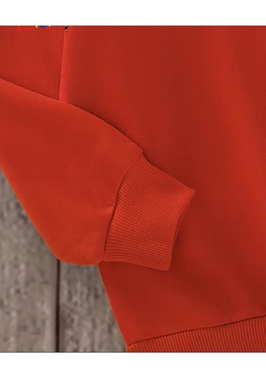 Kışlık Kapüşonlu Sweatshirt, Kiraz Leopar Baskılı Yeni Kırmızı