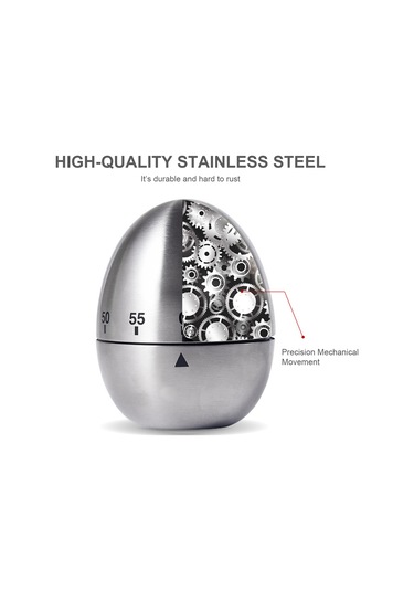 Geeroyoo Yumurta Şeklinde Paslanmaz Çelik Mekanik Mutfak Zamanlayıcısı - 60 Dakika Sayacı