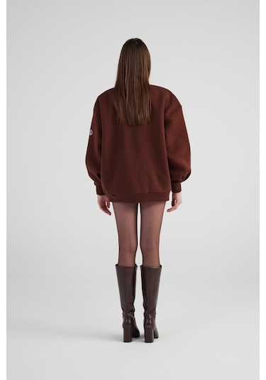 Holly Lolly Oversize Çıkarılabilir Gül Detaylı Astarlı Alexa Bomber Ceket Kahve