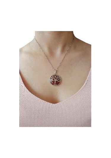 Yıldız Doğal Taşlı Hayat Ağacı Çelik Kolye - Kadın