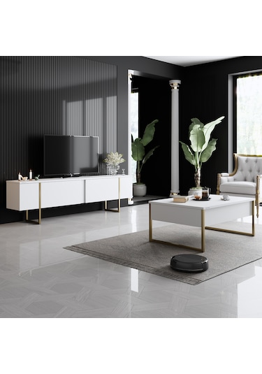 Luxe Gold Demir Ayaklı Beyaz Orta Sehpa Beyaz - Altın