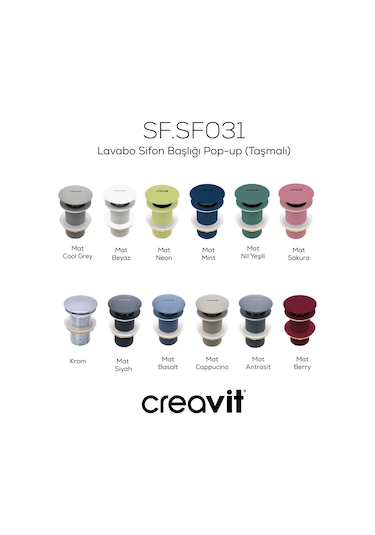 Creavit Lavabo Sifon Başlığı Pop-up Taşmalı Krom