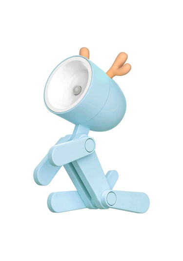 Yunboo Mavi Geyik Figürü Led Mini Gece Lambası - Katlanabilir Kulaklı, 3 Adet Düğme Pil Dahil Açık Mavi