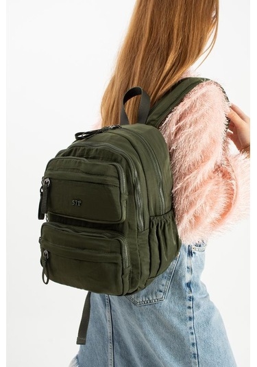 Kadın Sırt Çantası Ultra Hafif Poliamid Kumaş Su Geçirmez Çok Cepli Günlük Sırt Çantası 35 25 Cm Yeşil