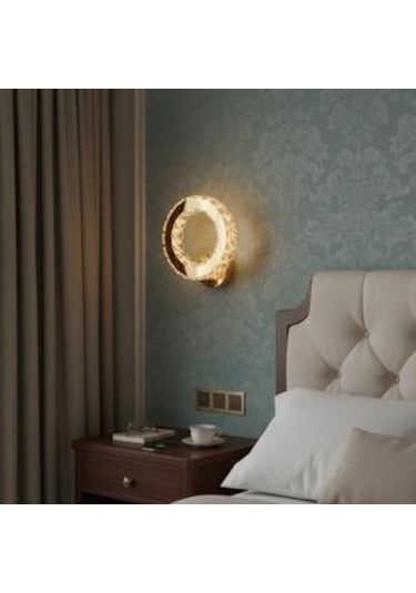 Halka Kristal Taşlı Ledli Aplik Gold