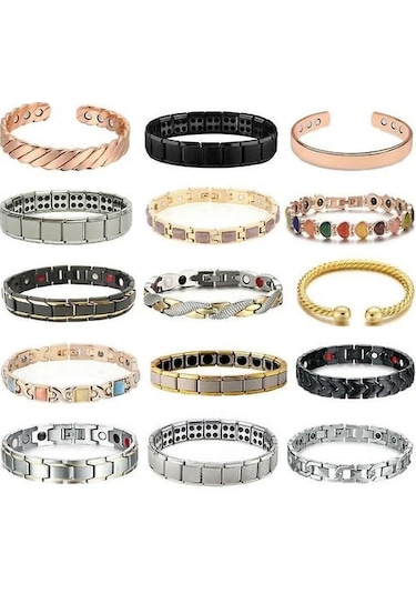 Erkekler & Amp Amp Kadınlar Terapötik Enerji Şifa Manyetik Bilezik, Terapi Artrit Gmsp688-gold Altın - Gri