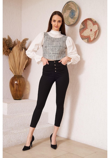 Darlin Moda Gri Tüvit Detaylı Uzun Kollu Bluz Dm9000 Gri