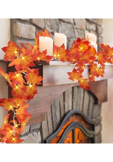 Dekoratif Sonbahar Yapraklı 230 Cm Yapay Sarmaşık Ve 300 Cm Peri Led Pembe Renk - Sarı Sarı