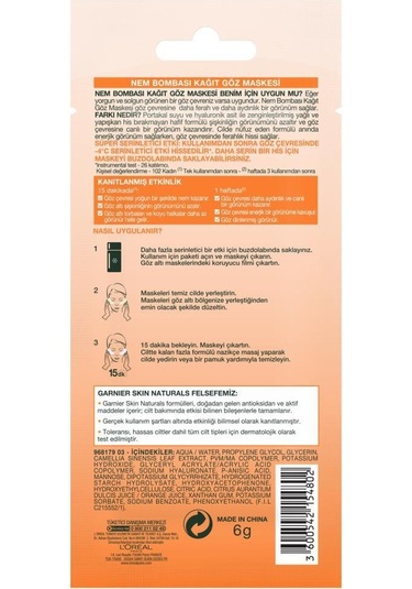 Garnier Nem Bombası Göz Altı Torbalarına Karşı Kağıt Göz Maskesi