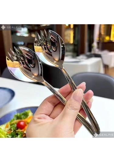 Aubyhe 2 Adet Gümüş Renkli 304 Çelik Uzun Saplı Salata- Tatlı Çatalı Diğer