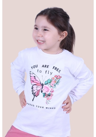 3'lü Cat Meow-free To Fly-lovely Cute Cat Baskılı Kız Çocuk Uzun Kol Kırmızı-beyaz-gri Sweatshirt Çok Renkli