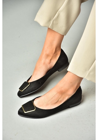 Fox Shoes P726776302 Siyah Süet Kadın Babet Siyah