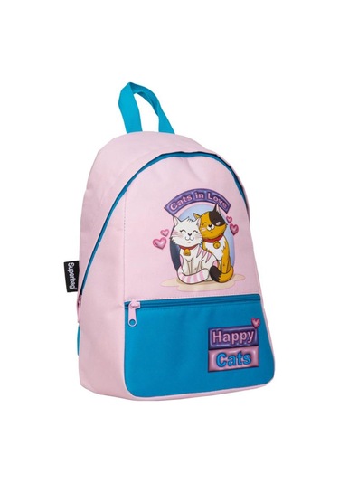 Superbag Kız Çocuk Anaokulu Çantası Mutlu Kediler Desenli Sırt Çantası Kreş Çantası Pembe