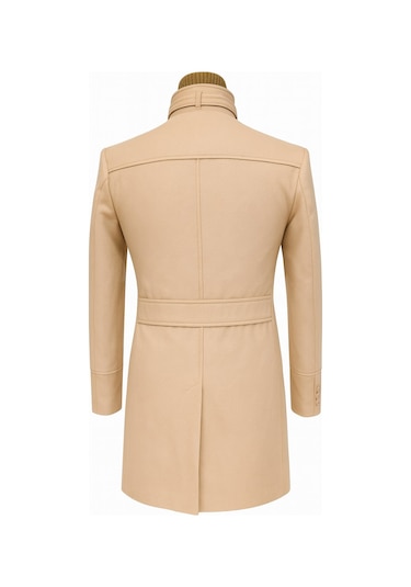 Erkek Slim Fit Kaşe Kaban Çıkarılabilir Ribanalı Fermuarlı Yaka, S Xxl Açık Bej