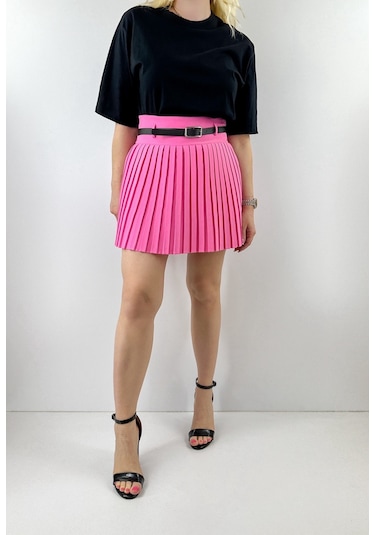 Modaonna Pembe Pliseli Şort Etek Pembe