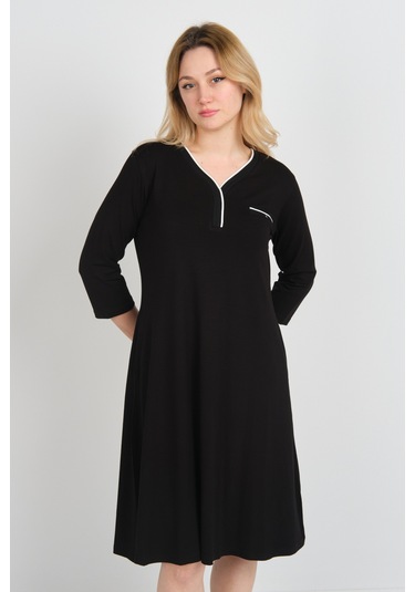 Sistas Kadın V Yaka Süs Cepli Truvakar Kol Elbise 24444 Siyah Siyah