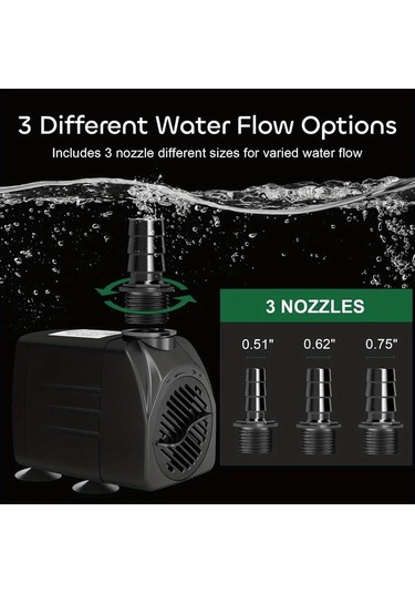 Honeybeeshop 25w 550gph Ultra Sessiz Dalgıç Pompa 2000l H 198cm Yükseklik 3 Nozullu Akvaryum Gölet Siyah