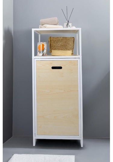 Digithome Metal Kirli Sepetli 2 Raflı Çok Amaçlı Banyo Düzenleyici Raf Organizer Akçaağaç Mrs-006 C1-1-369 Kahverengi