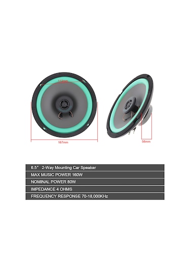 Mufunye 100w 6.5'' Oto Hoparlörü - Yüksek Hassasiyetli, Hıfı Kalitesi, Nemdiren, Tüm Müzik Stillerine Uygun, Pp Gömlekli, Doğal Kauçuk Membranlı