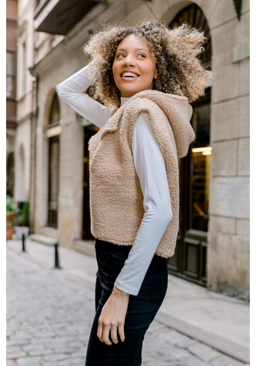 Scorp Chic Casual Kadın Peluş Yelek Camel Standart Çok Renkli