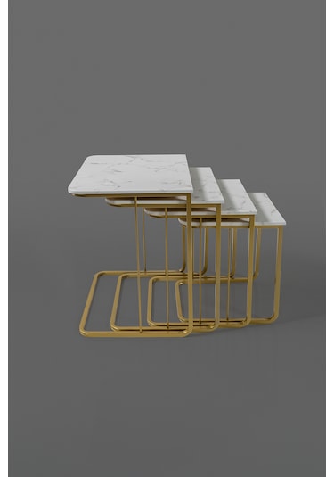 Tekerleksiz Vegas Zigon Sehpa 4 Lü - Gold - Mermer