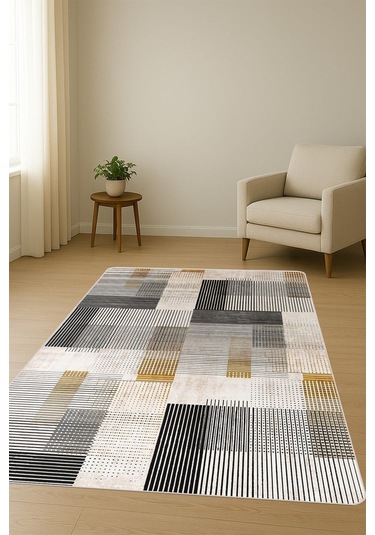 Modern Desenli Dijital Baskı Kaymaz Taban Halı H0936 Renkli